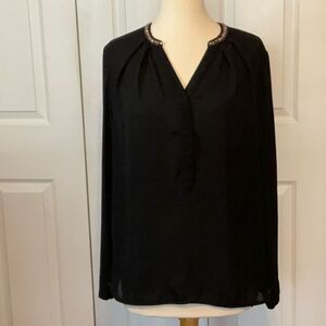 Violet & Claire Black Semi Sheer Top Long Sleeve Large
